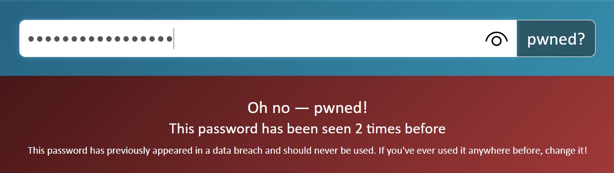 Ảnh chụp màn hình trang web haveibeenpwned, cho thấy mật khẩu của tôi đã bị lộ 2 lần.